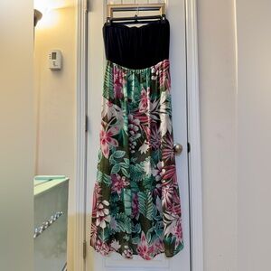 New York & Company Floral Print Strapless Maxi Dress Size XL